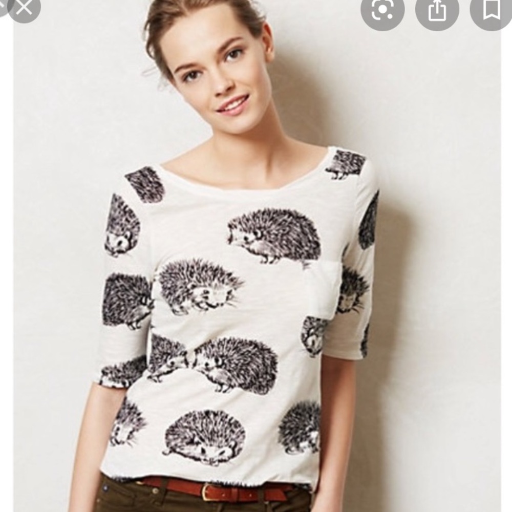 Anthropologie hedgehog shirt blouse top white S